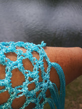 Load image into Gallery viewer, Ocean Blue Poncho - Diagonal Crochet Poncho with fringe