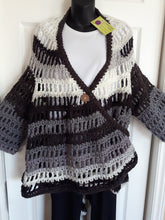 Load image into Gallery viewer, Plus Sized Cardigan, Black, White and Grey Ombre Long Cardigan
