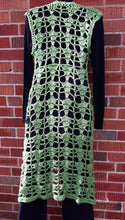 Load image into Gallery viewer, Green Lacy, Long Crochet Vest, Crochet Maxi Boho Vest
