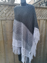 Load image into Gallery viewer, Long Asymmetrical Textured Grey Crochet Poncho, Plus Size Poncho