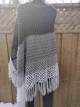 Load image into Gallery viewer, Long Asymmetrical Textured Grey Crochet Poncho, Plus Size Poncho
