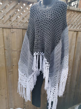Load image into Gallery viewer, Long Asymmetrical Textured Grey Crochet Poncho, Plus Size Poncho
