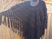 Load image into Gallery viewer, Black Poncho, PLUS Sized Crochet Poncho, Crochet Boho Top