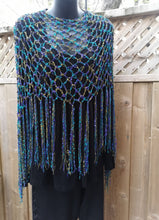 Load image into Gallery viewer, Purple, Teal & Green Crochet Poncho - Diagonal Poncho with fringe
