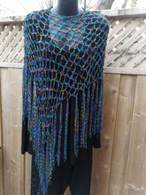 Load image into Gallery viewer, Purple, Teal & Green Crochet Poncho - Diagonal Poncho with fringe