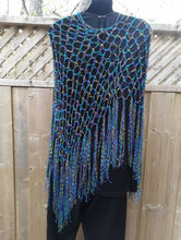 Load image into Gallery viewer, Purple, Teal & Green Crochet Poncho - Diagonal Poncho with fringe