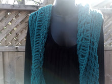 Load image into Gallery viewer, Teal Vest, Long Lacy Crochet Teal Duster