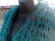 Load image into Gallery viewer, Teal Vest, Long Lacy Crochet Teal Duster