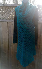 Load image into Gallery viewer, Teal Vest, Long Lacy Crochet Teal Duster