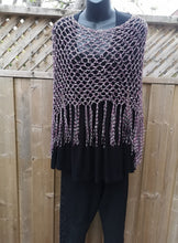 Load image into Gallery viewer, Pink and Grey Diagonal Crochet Poncho, Poncho with fringe, Light Poncho