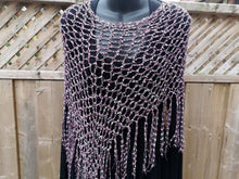 Load image into Gallery viewer, Pink and Grey Diagonal Crochet Poncho, Poncho with fringe, Light Poncho
