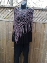 Load image into Gallery viewer, Pink and Grey Diagonal Crochet Poncho, Poncho with fringe, Light Poncho
