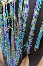 Load image into Gallery viewer, Purple, Teal & Green Crochet Poncho - Diagonal Poncho with fringe
