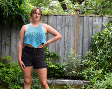 Load image into Gallery viewer, Crocheted CROP Tank Top, Blue Cover Up