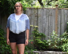 Load image into Gallery viewer, Summer's Blue Crochet Cape with fringe