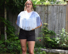 Load image into Gallery viewer, Summer's Blue Crochet Cape with fringe
