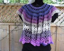 Load image into Gallery viewer, Lacy Crochet Top, Purple Ruffle Top