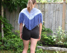Load image into Gallery viewer, Summer's Blue Crochet Cape with fringe