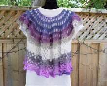 Load image into Gallery viewer, Lacy Crochet Top, Purple Ruffle Top