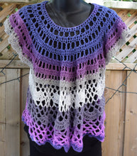 Load image into Gallery viewer, Lacy Crochet Top, Purple Ruffle Top