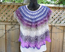 Load image into Gallery viewer, Lacy Crochet Top, Purple Ruffle Top