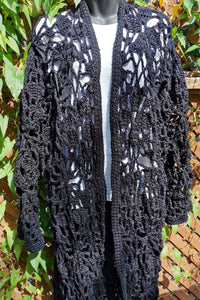 Black Ruana, Long Crochet Vest, 3XL-5XL Crochet Vest