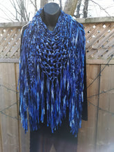 Load image into Gallery viewer, Blue Long Ribbon Shawl with fringe