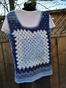 1970's Granny Square Vest in Blues, Vintage Outfits