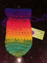 Load image into Gallery viewer, Rainbow Crochet Pouch , Healing Wand Holder, Crystal pouch, Herb pouch, Crystal Charging Pouch