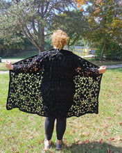 Load image into Gallery viewer, Black Ruana, Long Crochet Vest, 3XL-5XL Crochet Vest