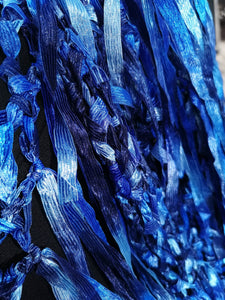 Blue Long Ribbon Shawl with fringe