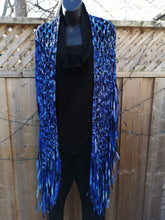 Load image into Gallery viewer, Blue Long Ribbon Shawl with fringe