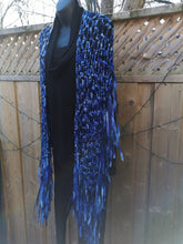 Load image into Gallery viewer, Blue Long Ribbon Shawl with fringe
