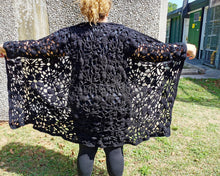 Load image into Gallery viewer, Black Ruana, Long Crochet Vest, 3XL-5XL Crochet Vest
