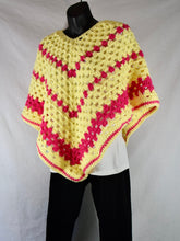 Load image into Gallery viewer, Yellow and Pink Granny Square PONCHO