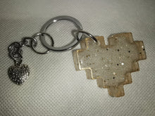 Load image into Gallery viewer, Couples Keychains - 2 - Gold Sparkle Pixel Heart Keychain
