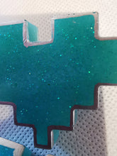 Load image into Gallery viewer, Couples Pins - 2 pc - Turquoise Pixel Heart Brooches