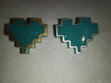 Load image into Gallery viewer, Couples Pins - 2 pc - Turquoise Pixel Heart Brooches