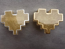 Load image into Gallery viewer, Couples Pins - 2 pc - Gold Pearl Pixel Heart Brooches