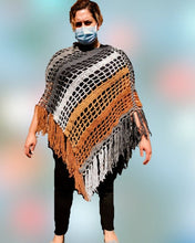 Load image into Gallery viewer, Long Tiramisu Diagonal Crochet Poncho, Poncho in Browns & Beige , Plus Sized Poncho - 1XL - 5XL