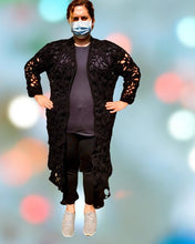 Load image into Gallery viewer, Black Ruana, Long Crochet Vest, 3XL-5XL Crochet Vest