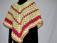 Load image into Gallery viewer, Yellow and Pink Granny Square PONCHO