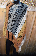 Load image into Gallery viewer, Long Tiramisu Diagonal Crochet Poncho, Poncho in Browns & Beige , Plus Sized Poncho - 1XL - 5XL
