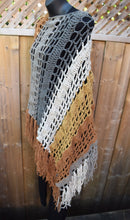 Load image into Gallery viewer, Long Tiramisu Diagonal Crochet Poncho, Poncho in Browns & Beige , Plus Sized Poncho - 1XL - 5XL