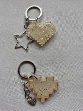 Load image into Gallery viewer, Couples Keychains - 2 - Gold Sparkle Pixel Heart Keychain