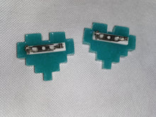Load image into Gallery viewer, Couples Pins - 2 pc - Turquoise Pixel Heart Brooches