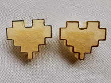 Load image into Gallery viewer, Couples Pins - 2 pc - Gold Pearl Pixel Heart Brooches