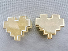 Load image into Gallery viewer, Couples Pins - 2 pc - Gold Pearl Pixel Heart Brooches