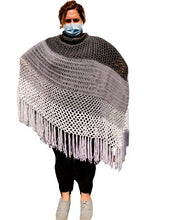 Load image into Gallery viewer, Long Asymmetrical Textured Grey Crochet Poncho, Plus Size Poncho