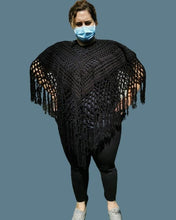 Load image into Gallery viewer, Black Poncho, PLUS Sized Crochet Poncho, Crochet Boho Top